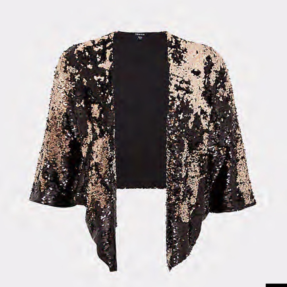 Black Two-Tone Sequin Drape Jacket - Picture 2 of 3